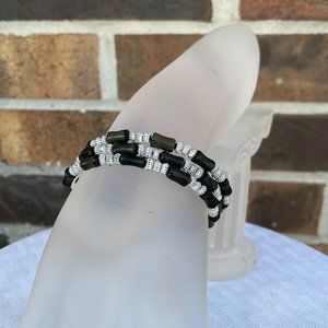 Black Catseye Memory Wire Bracelet